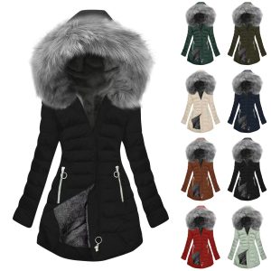Women's Thick Cotton Coat With A Large Fur Collar