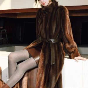 Mink-textured Three-dimensional Silhouette Belt Eco-fur Coat
