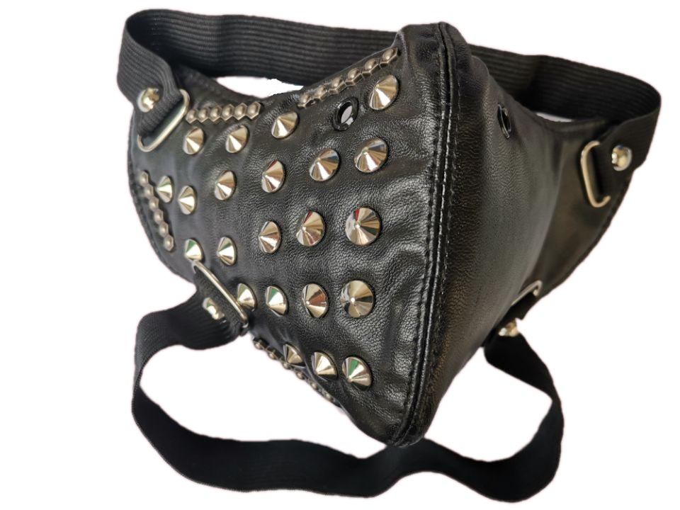 Skull Riding Leather Black Half Face Mask - Image 10