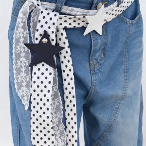 Polka-dot Silk Scarf Beltearly Autumn Styling With Denim Vintage Vibe