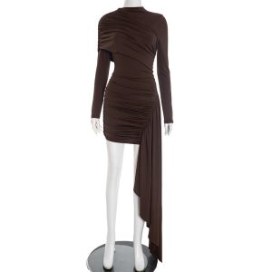 Solid-color Casual And Elegant Long-sleeve Ribbon Dress