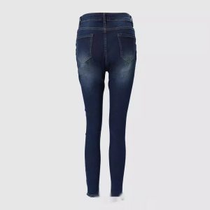 Dark Blue Metal-zipper Jeans From Europe And The US