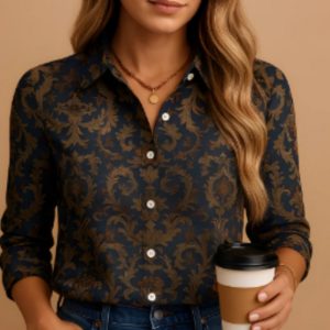 Lightly Mature Casual Womens Printed Blouse