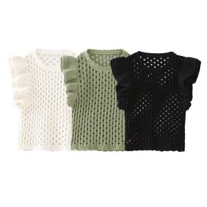 Hollow Out Layered Decorative Knitted Sweater Vest For Women