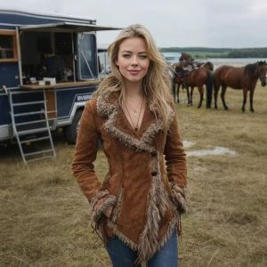 Womens Retro Suede Coat With Fur Collar And Lapel Jacket