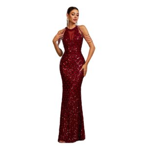 Elegant Sleeveless Round Neck Sequins Slim Sheath Banquet Fishtail Dress