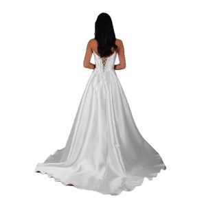 White Satin Slit Pocket Bandage Wedding Dress