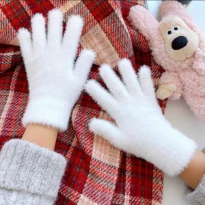 Winter Thickened Simulated Rabbit Fur Gloves Warm Mink Fur Riding Plain Five-finger Outdoor Skiing Cold-proof Gloves