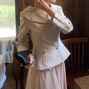 Korean-style Elegant Waist-cinching Figure-flattering Double-breasted Blazer