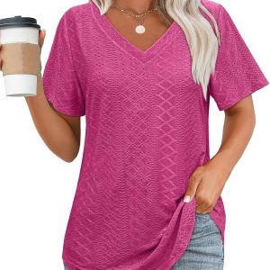 Hollow-out Airy Casual V-Neck Short Sleeve