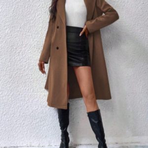 Elegant Long-sleeve Lapel Double-breasted Coat With A Belt