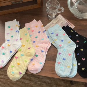 Womens Yellow Socks With Embossed Heart Design