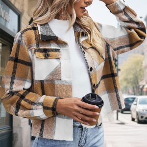 Stylish Slim-fit Sophisticated Plaid Coat For Women