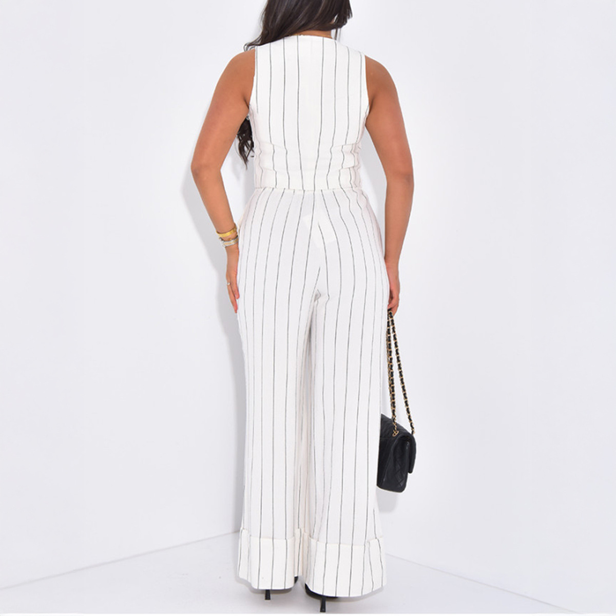 Womens Stylish, Minimalist Commuter Striped Set - Image 4