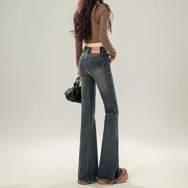 Flared Denim Jeans For Women Autumn Cement Gray - Image 4