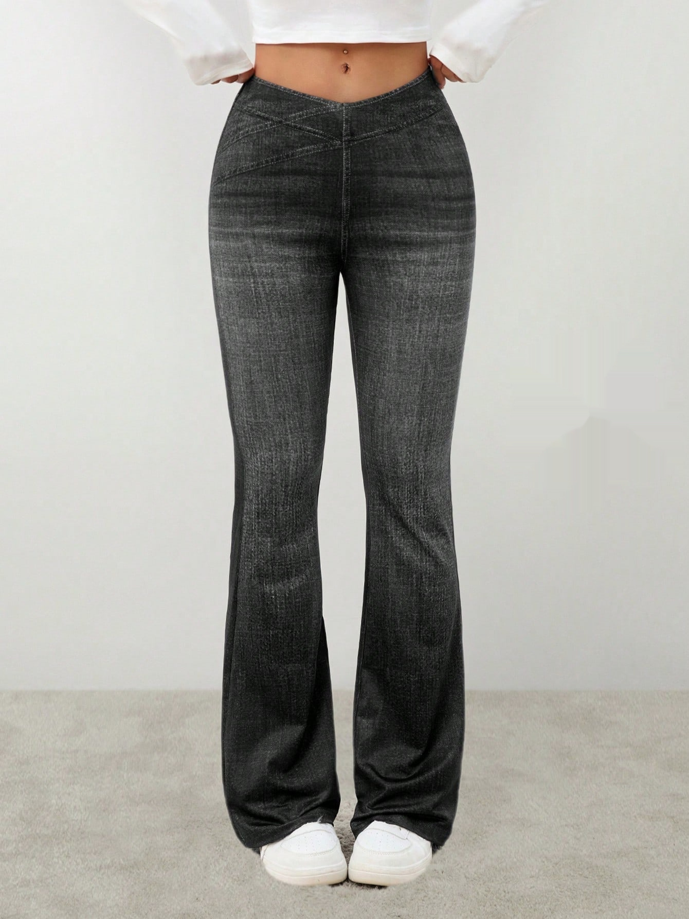 Denim High-rise Slim-fit Slightly Flared Pants That Create A Slimming Look - الصورة 4