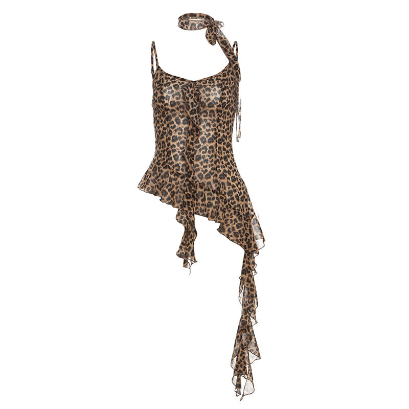 Womens Leopard-Print Edgy Fringe-Design Tank Top - الصورة 6