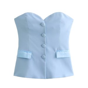 New Summer Silk-satin Textured Spliced Corset-style Top