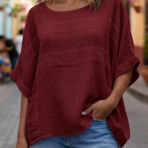 Loose-fitting Top With A Crew Neck And Three-quarter-length Sleeves