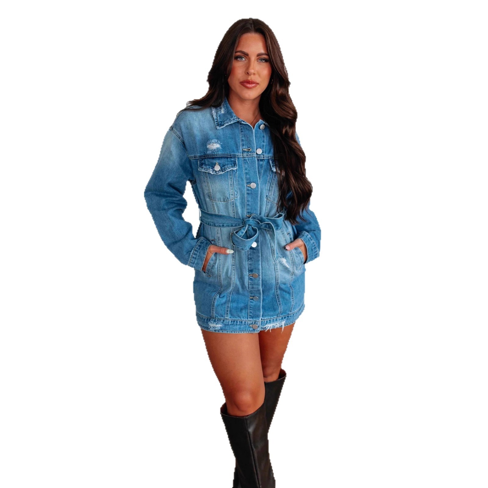 Womens Retro Street-Style Loose Ripped Denim Jacket - Image 5
