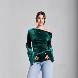 Slimming Pleated Fitted Top With Flared Sleeves