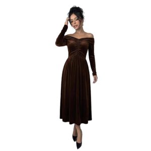 Womens Stylish Figure-hugging Velvet Long-sleeve Dress