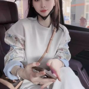 New Chinese-style Color-block Embroidered Crewneck Long-sleeve Hoodie