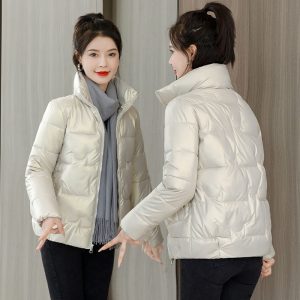 Womens Short StandUp Collar Padded Down Jacket With Cotton Padding