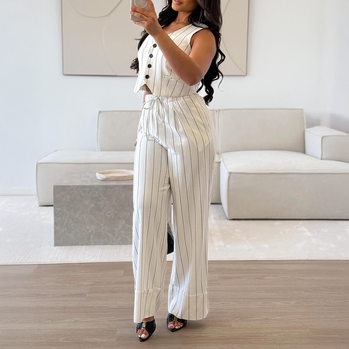 Womens Stylish, Minimalist Commuter Striped Set