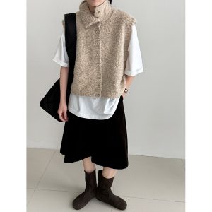 Simple Stand-Up Collar Womens Layered Relaxed Vest