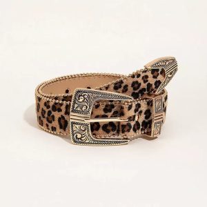 American Retro Leopard Print Metal Engraved Design Belt