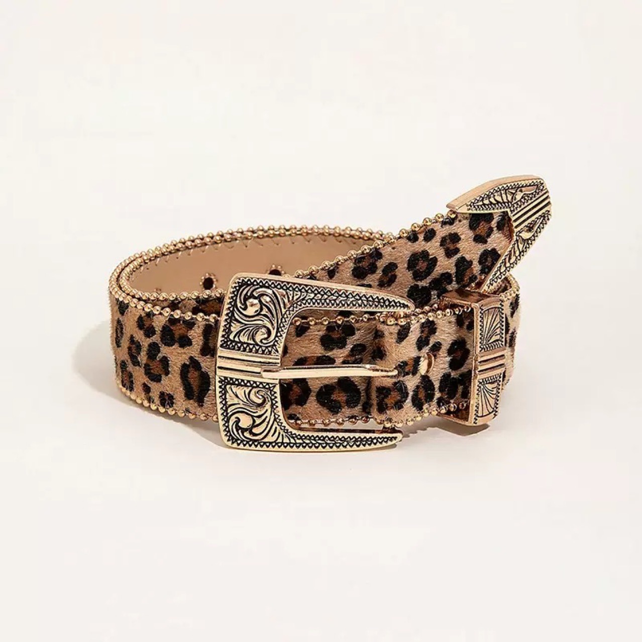 American Retro Leopard Print Metal Engraved Design Belt - الصورة 2