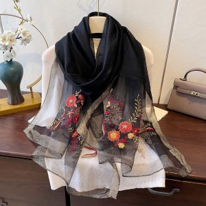 Fashionable Embroidered Long Jacquard Wrap Scarf