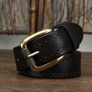 Handmade Retro Chino-style Belt With A Top-layer Cowhide Hollowed-out Design And A Casual Zinc-alloy Buckle For Denim