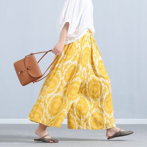 Womens Relaxed-fit Linen Wide-leg Capri Pants