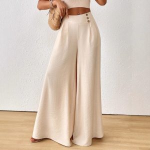 Stylish And Elegant Mid-rise Wide-leg Pants With A Flared Hem