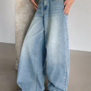 Water-washed Blue Wide-leg Extra-long Floor-length Jeans