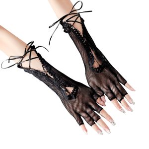 Halloween Anime Sexy Lace-up Sexy Mesh Lace-up Long Gloves