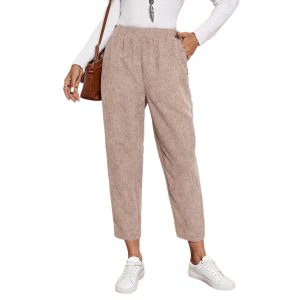 Corduroy Pocket High-waist Solid Color Straight Casual Pants