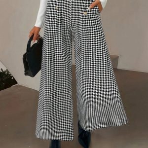 Elegant Houndstooth Wide-leg Cropped Pants