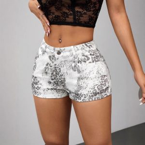 Womens Casual Sexy Stretchy Printed Denim Shorts