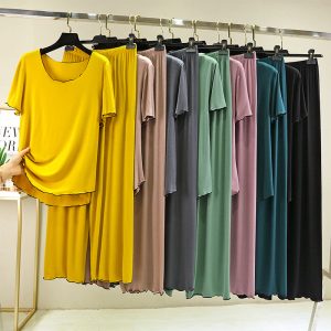 Womens Casual Loose Plus-Size Short-Sleeve Pants Set