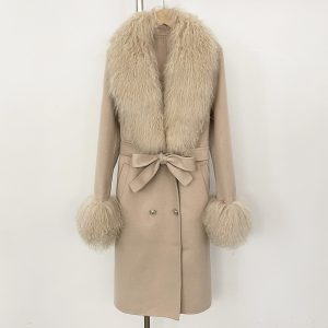 Long Double-faced Wool Coat With A Shearling Collar
