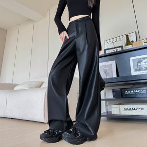 Womens Stylish Casual High-waisted Slimming Wide-leg Pants