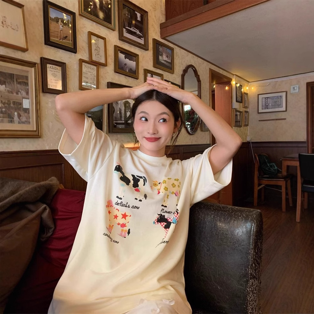 American Retro Cartoon Print Korean Version Loose Versatile Top - Image 2