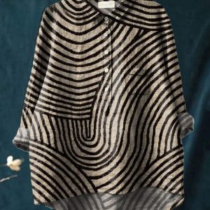 Womens Summer Loose-Fit Printed Lapel Casual European-Size Shirt