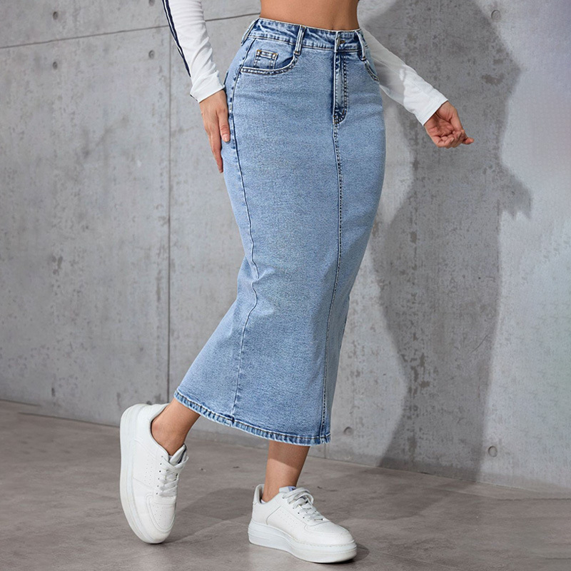 Womens Solid-Color High-Waist Plus-Size Split Pencil Skirt