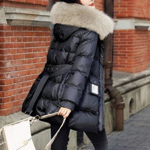 Womens Mid-Length Slim-Fit Plus-Thickness Fashionable Padded Down Jacket For Shorter Statures
