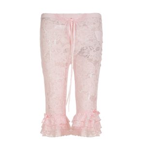 Womens Casual Hollow-Out Lace Patchwork Jacquard Knit Pants