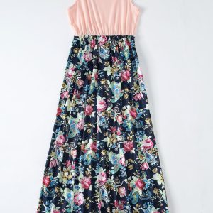 Fashion Waist Stitching Stitching Print Long Dress Parent-child Outfit Family